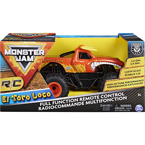 Monster Jam Camión Monstruo de Control Remoto Oficial El Toro Loco, Escala 1:24, 2,4 GHz, para Edades de 4 y más