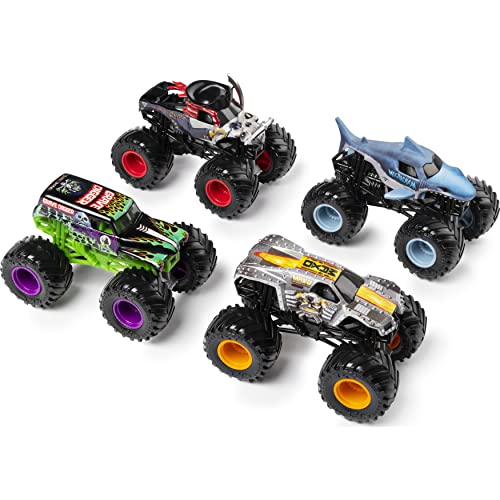 Monster Jam , Coffret de 4 véhicules Land vs. Sea, Modèles assortis (Grave Digger, Max-D, Megalodon et Pirate's Curse) en métal moulé à l'échelle 1 64