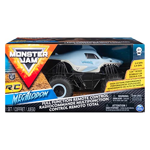 Monster Jam Megalodon - Camión Monstruo de Control Remoto Oficial (Escala 1:24, 2,4 GHz, para Edades de 4 años en adelante)