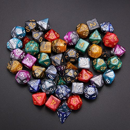 MONUARY 49 Piezas Dados de rol D&D, Dado Poliédrico y de rol de Juegos para Dungeons & Dragons con 7 Piezas de Bolsos, 7 Sets de RPG DND MTG D4/D6/D8/D10(0-9 y 00-90)/D12/D20