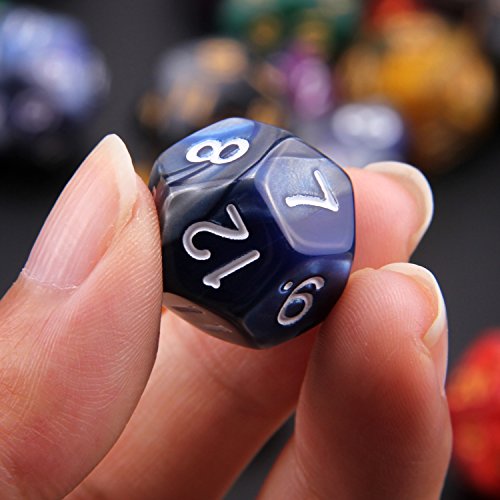 MONUARY 49 Piezas Dados de rol D&D, Dado Poliédrico y de rol de Juegos para Dungeons & Dragons con 7 Piezas de Bolsos, 7 Sets de RPG DND MTG D4/D6/D8/D10(0-9 y 00-90)/D12/D20