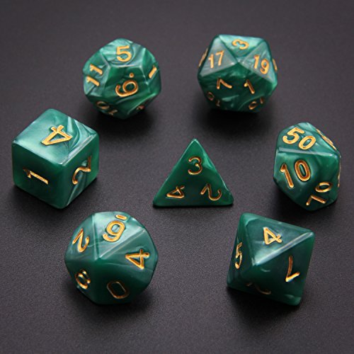 MONUARY 49 Piezas Dados de rol D&D, Dado Poliédrico y de rol de Juegos para Dungeons & Dragons con 7 Piezas de Bolsos, 7 Sets de RPG DND MTG D4/D6/D8/D10(0-9 y 00-90)/D12/D20