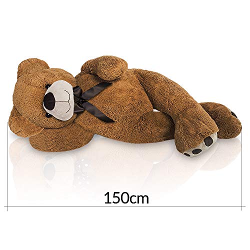 Monzana Osito de Peluche Teddy Marrón XL 150cm Dulce Oso de Felpa Extra Grande y Suave con Lazo