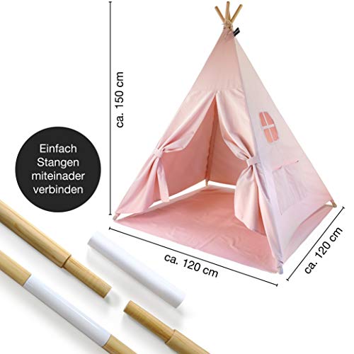 Moritz & Moritz Tipi Infantil - Tippy Tienda Infantil - Tipi para Niños - Tipi Indio para Niños con Cubierta de Suelo y Ventana - para Casa y Jardín (Rosa)