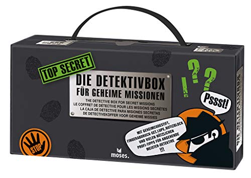 moses 30711 Top Secret-Detektivbox - Maletín para Detectives (12 en 1), Equipo para Agentes Secretos, Color Negro