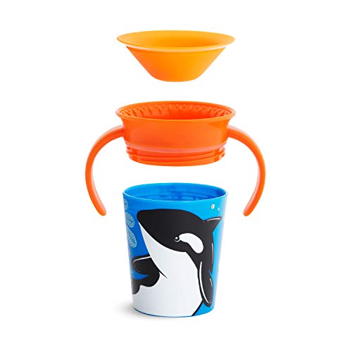 Munchkin Miracle 360 grados Wildlove Vaso de Entrenamiento con Asas, Set de 1, Orca, 177 ml