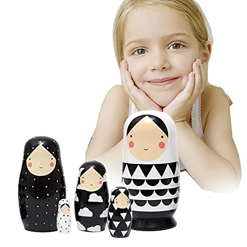 Muñeca de Dibujos Animados Matrioska Juegos de Muñecas Rusas Niña Pintados Muñecos de Anidación de Patrón de Niña de Dibujos Lindo Muñecas Babushka Niña Matryoshka para Niños Regalo (A)