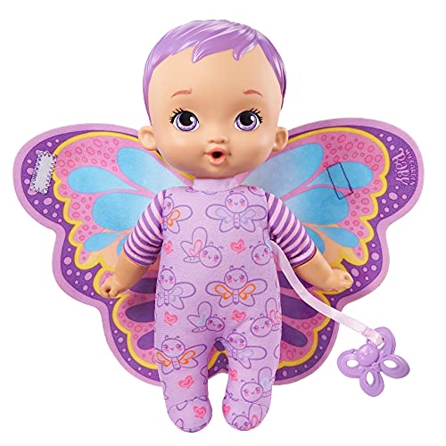 My Garden Baby Mi primer bebé mariposa morada Muñeco de juguete con manta y chupete, regalo para niñas y niños +18 meses (Mattel HBH39)