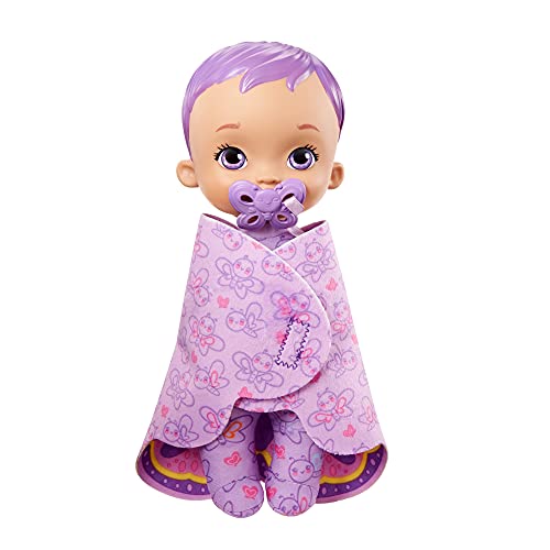 My Garden Baby Mi primer bebé mariposa morada Muñeco de juguete con manta y chupete, regalo para niñas y niños +18 meses (Mattel HBH39)