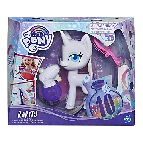 My Little Pony Magical Mane Rarity Toy 16,5 cm, Figura de Pony para peinar el Pelo con Pelo Que Crece y Cambia de Color, 10 Accesorios Sorpresa