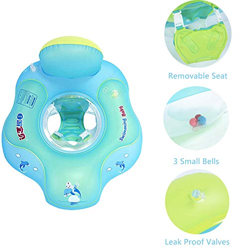 Myir JUN Flotador bebé con Asiento y Respaldo, Anillo de Natación para bebés de Piscina Flotador Inflable para Niños Flotador de Natación Nadar Anillo (Azul, S)