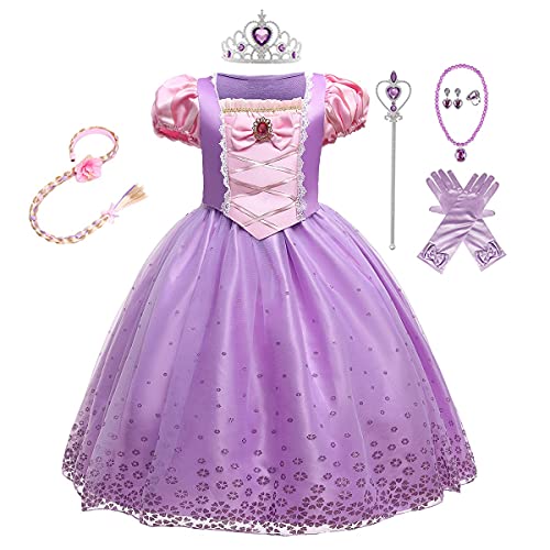 MYRISAM Vestidos de Princesa Sofia para Niñas Disfraz de Carnaval Rapunzel Traje de Halloween Navidad Cumpleaños Fiesta Ceremonia Aniversario Cosplay Vestir con Accesorios 2-3 años