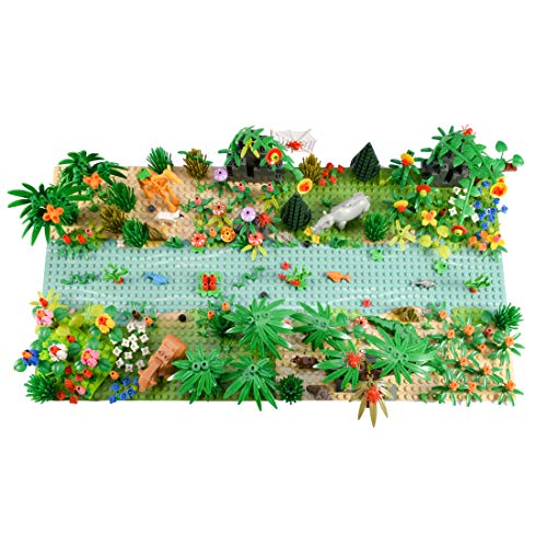 Myste Escena tropical de selva tropical con accesorios, 502 piezas DIY Jungle Botanical aventura bloques de construcción con animales, plantas, flores y placas base, compatible con Lego 21318