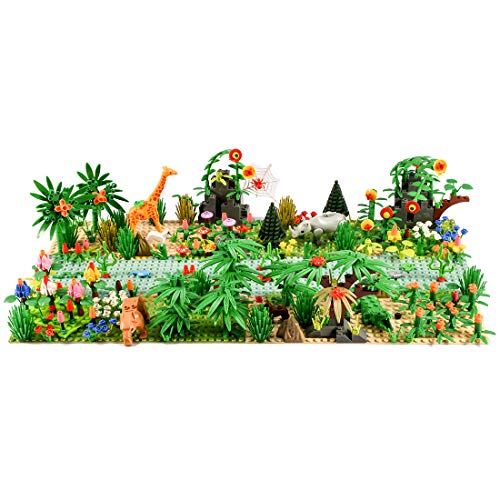 Myste Escena tropical de selva tropical con accesorios, 502 piezas DIY Jungle Botanical aventura bloques de construcción con animales, plantas, flores y placas base, compatible con Lego 21318