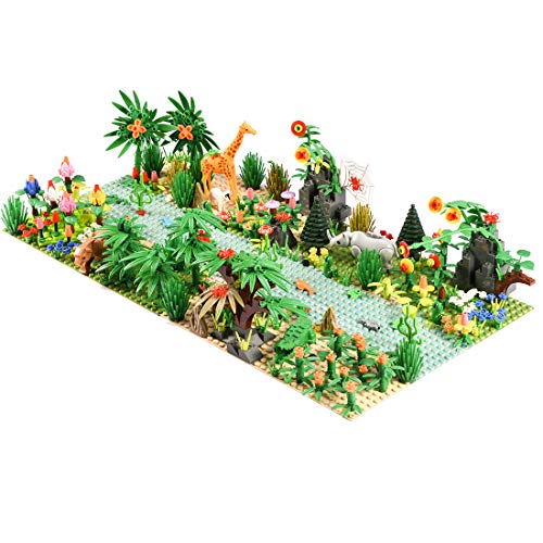 Myste Escena tropical de selva tropical con accesorios, 502 piezas DIY Jungle Botanical aventura bloques de construcción con animales, plantas, flores y placas base, compatible con Lego 21318