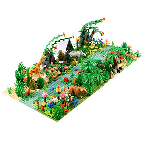 Myste Escena tropical de selva tropical con accesorios, 502 piezas DIY Jungle Botanical aventura bloques de construcción con animales, plantas, flores y placas base, compatible con Lego 21318