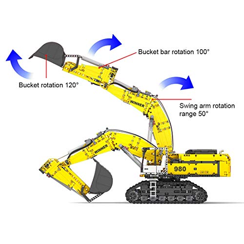 Myste Excavadora de orugas con 6 motores y 3 receptores, 2071 piezas 2,4 G RC excavadora de orugas RC, mando a distancia excavadoras bloques de construcción compatible con Lego