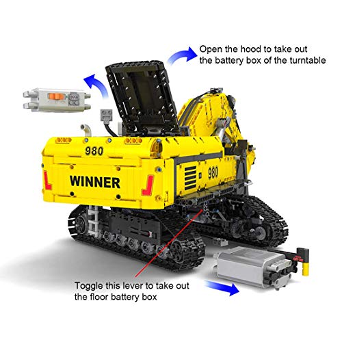 Myste Excavadora de orugas con 6 motores y 3 receptores, 2071 piezas 2,4 G RC excavadora de orugas RC, mando a distancia excavadoras bloques de construcción compatible con Lego