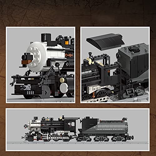 Myste Tren de técnica con tren de vapor, 1136 piezas, negro, estilo retro, bloques de construcción, compatible con tren Lego City