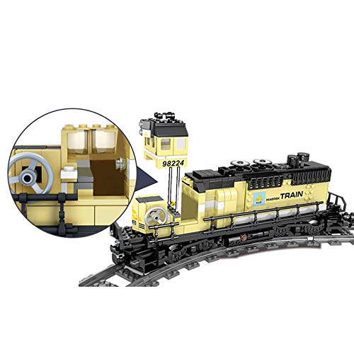 Myste Tren de tren con luz y música, 903 piezas, para ciudad, tren de mercancías, modelo con rieles, bloques de sujeción, compatible con tren Lego City - Dinámico