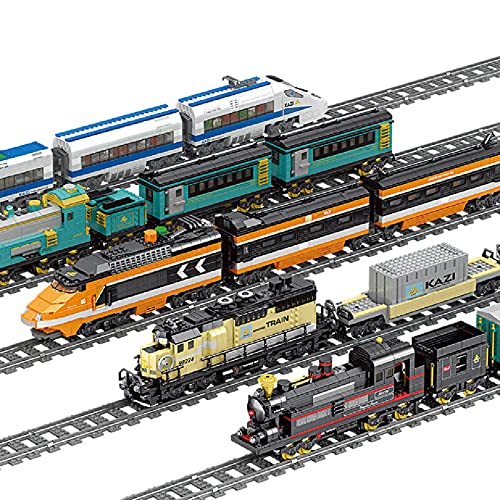 Myste Tren de tren con luz y música, 903 piezas, para ciudad, tren de mercancías, modelo con rieles, bloques de sujeción, compatible con tren Lego City - Dinámico