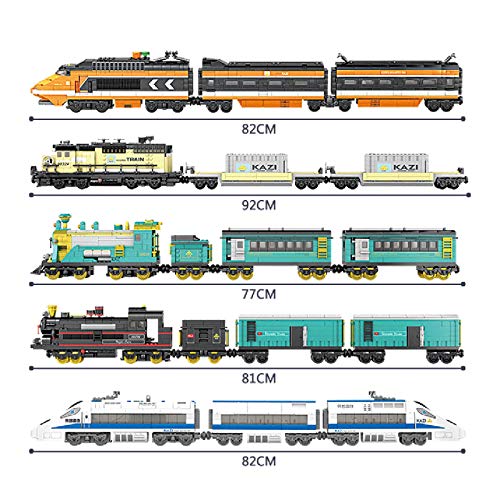 Myste Tren de tren con luz y música, 903 piezas, para ciudad, tren de mercancías, modelo con rieles, bloques de sujeción, compatible con tren Lego City - Dinámico