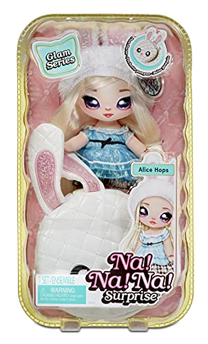 Na! Na! Na! Surprise moda 2 en 1 metálico Serie Glam-Coleccionable-Muñeca rubia con vestido azul y orejas Bolso en forma de conejo-Alice Hops 575368C3