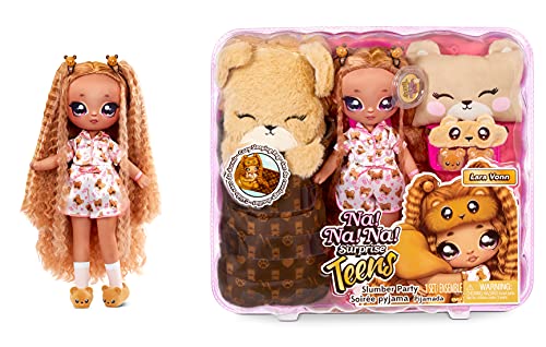 Na Na Na Surprise Teens Slumber Party Bambola alla moda LARA VONN - Juguete para niños - Coleccionable - Muñeca de tela de 27 cm, inspirada en un osito - Pelo castaño