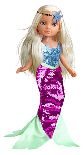 Nancy - Un Día de Sirena, Juguete Infantil muñeca con un bañador y un Vestido de Cola de Sirena de Lentejuelas Reversibles Que Cambia de Color, Sumergible en el Agua, Famosa (700014762)