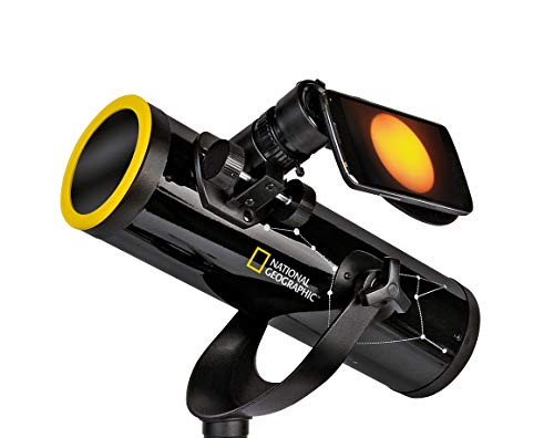 National Geographic Telescopio 76/350 con trípode, Soporte para Smartphone y Filtro Solar para observar el Sol en luz Blanca.