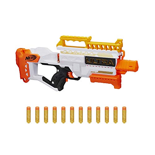 Nerf Dorado Blaster motorizado, Carga rápida de Nalgas, 12, Compatible Solo con Dardos Ultra, Multicolor (Hasbro F2017)