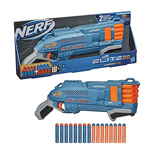 Nerf Elite 2.0 Warden DB-8 Blaster, 16 Oficiales, Blast 2 Dardos a la Vez, riel táctico para Personalizar, Slam Fire (Hasbro E9959EU4)