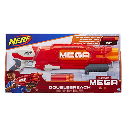 Nerf- Ner Mega Doublebreach Pistola Lanza Dardos, Color Gris, Naranja, Rojo, 55 cm (Hasbro B9789EU4)