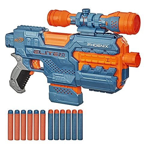 Nerf- Pistola motorizada Elite 2.0 Phoenix CS-6, 12 Oficiales, Clip de 6 Dardos, Alcance, carriles tácticos, Barril y Puntos de fijación (Hasbro E9961EU5)