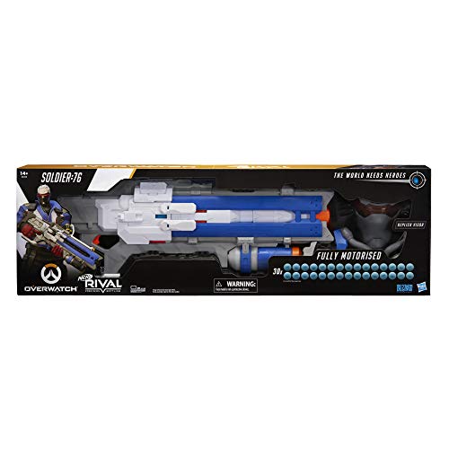 Nerf Soldier: 76 Blaster y Visera de Objetivo, Totalmente motorizada, Luces, acción de Retroceso, 30 Overwatch Rival Rounds, para Adolescentes y Adultos, Multicolor (Hasbro E4452102)