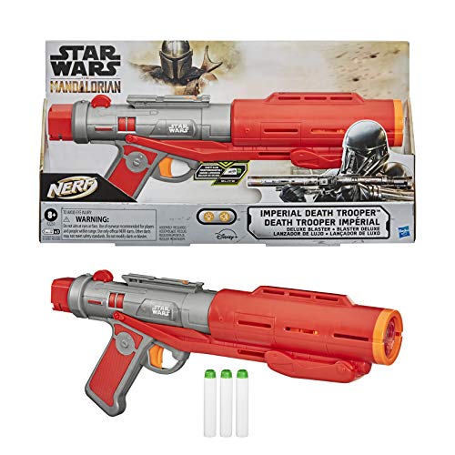 Nerf Star Wars Imperial Death Trooper Deluxe Dart, The Mandalorian, Blaster Sounds, Efectos de luz, 3 Dardos Brillan en la Oscuridad, Color, Estándar (Hasbro F2251EU5)