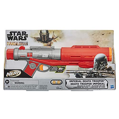 Nerf Star Wars Imperial Death Trooper Deluxe Dart, The Mandalorian, Blaster Sounds, Efectos de luz, 3 Dardos Brillan en la Oscuridad, Color, Estándar (Hasbro F2251EU5)