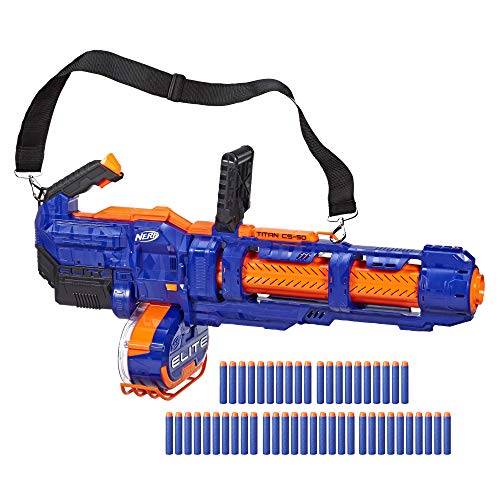 Nerf Titan CS-50 Toy Blaster – Totalmente motorizado, Tambor, 50 Dardos Oficiales Elite, Barril Giratorio, para niños, Adolescentes, Adultos (Hasbro E2865F03)