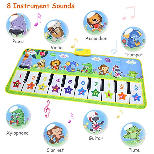 NEWSTYLE Alfombra Musical,Alfombra Infantil con 8 Instrumentos 10 Teclas de Piano Infantil Educativo Juguete para Niños de 1 2 3 4 5 Años, Regalos Originales Bebes,135 x 59 cm