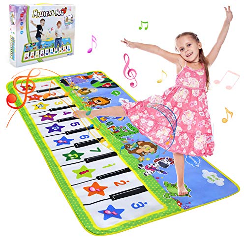 NEWSTYLE Alfombra Musical,Alfombra Infantil con 8 Instrumentos 10 Teclas de Piano Infantil Educativo Juguete para Niños de 1 2 3 4 5 Años, Regalos Originales Bebes,135 x 59 cm