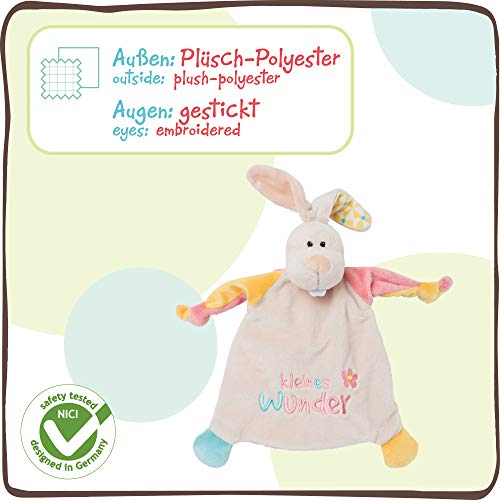 NICI Seguridad con Forma de Conejo Kleines Wunder, 25 x 25 cm, a Partir de 0 Meses, Manta de Peluche, bebés y niños pequeños, Color Beige/Multicolor (46733)