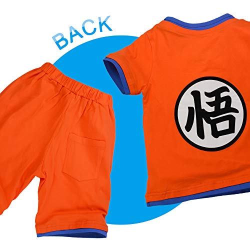 Niños Disfraz Camiseta T-Shirt Shorts para Son Goku Traje de Entrenamiento Ropa Sudadera (150 (11-12 años))