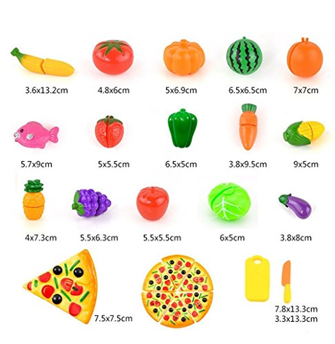 NIWWIN - Juego de 24 piezas de plástico con forma de frutas, verduras y pizza para cortar, juego educativo de simulación para niños