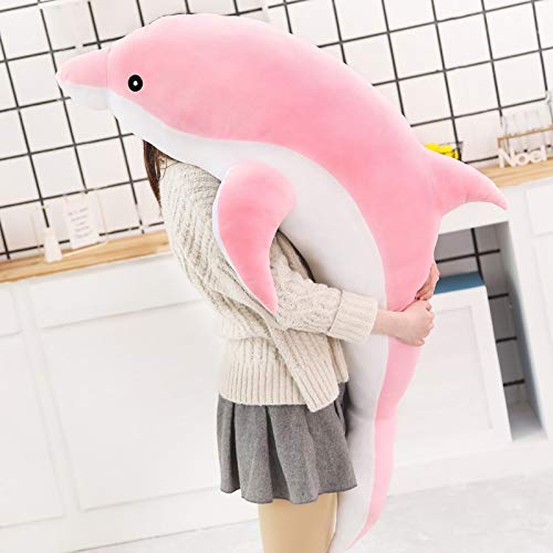 NMJHG Large Plush Dolphin Toys Stuffed Sea Animal Cute Girls Dolls Soft Baby Sleeping Pillow Christmas Birthday Gift for Children 120cm Large Pillow  Grey    Pink    Blue