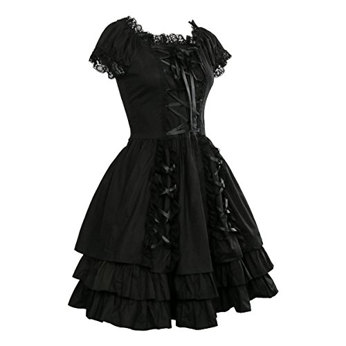 Nofonda Vestido Negro Gótico Clásico de Chicas Disfraz de Bruja Vampiro Falda Lolita Dulce Steampunk para Mujer Traje Tradicional para Fiestas (S)