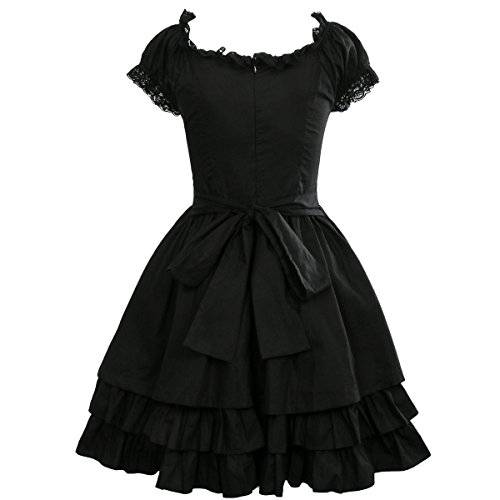 Nofonda Vestido Negro Gótico Clásico de Chicas Disfraz de Bruja Vampiro Falda Lolita Dulce Steampunk para Mujer Traje Tradicional para Fiestas (S)