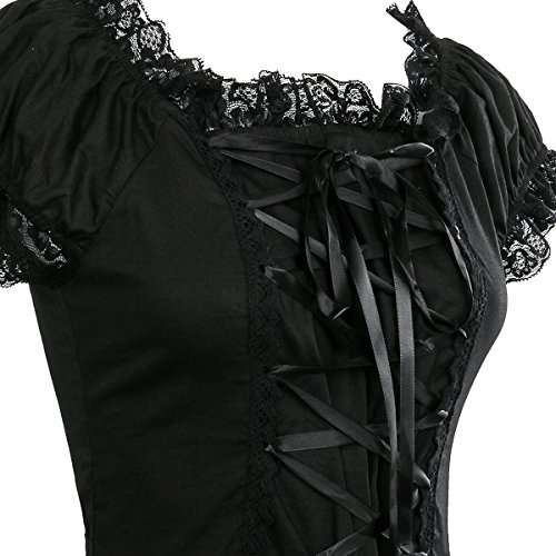 Nofonda Vestido Negro Gótico Clásico de Chicas Disfraz de Bruja Vampiro Falda Lolita Dulce Steampunk para Mujer Traje Tradicional para Fiestas (S)