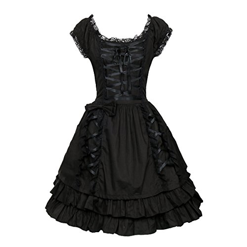 Nofonda Vestido Negro Gótico Clásico de Chicas Disfraz de Bruja Vampiro Falda Lolita Dulce Steampunk para Mujer Traje Tradicional para Fiestas (S)