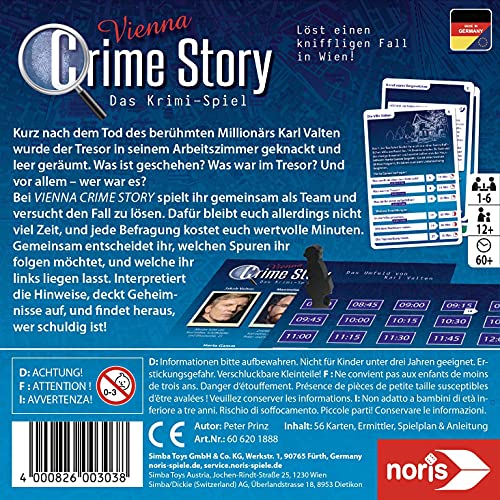 Noris 606201888 Crime Story Vienna Das Detektiv Spiel-Story - Juego de Cartas de Krimi basado en el Juicio sobre Viena (a Partir de 12 años)