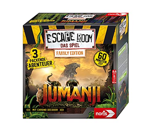 Noris - Juego por Equipos y familias Escape Room Jumanji (Family Edition) para Adultos y niños, Incluye 3 Casos y descodificador de cronógrafo, a Partir de 10 años